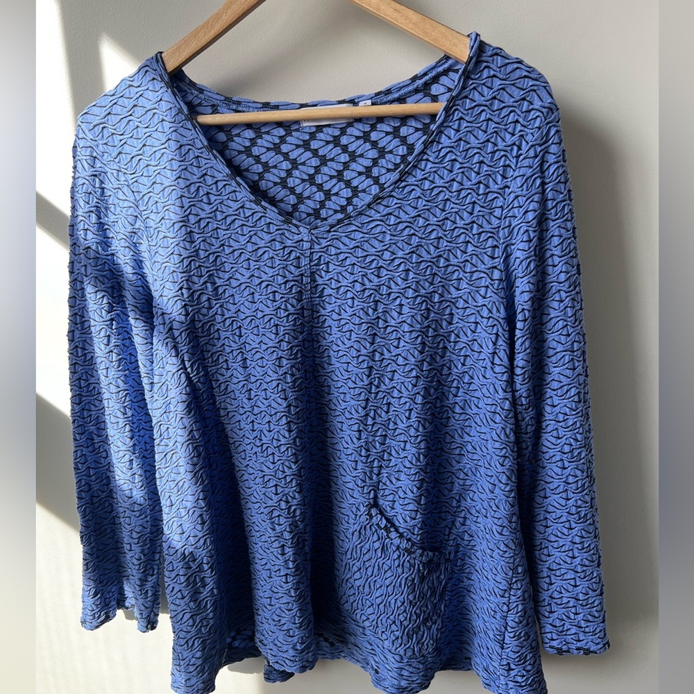 HABITAT Blue Textured Patterned Top Pocket Lagenlook‎ Artsy Oversized Baggy S